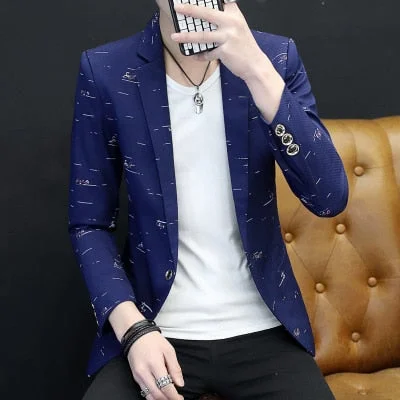 Woherb Floral Print Blazer Jacket Men Korean Trend Streetwear Mens Clothing Casual Suit Coat Male Slim Fit blazer masculino