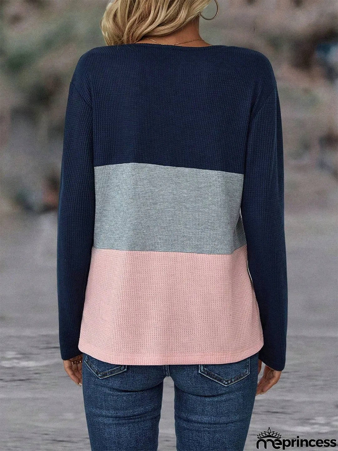 Color Block Notched Neck T-Shirt
