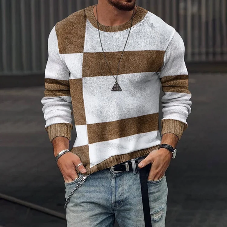 Fashion Color Contrast Stitching Round Neck Men's Top