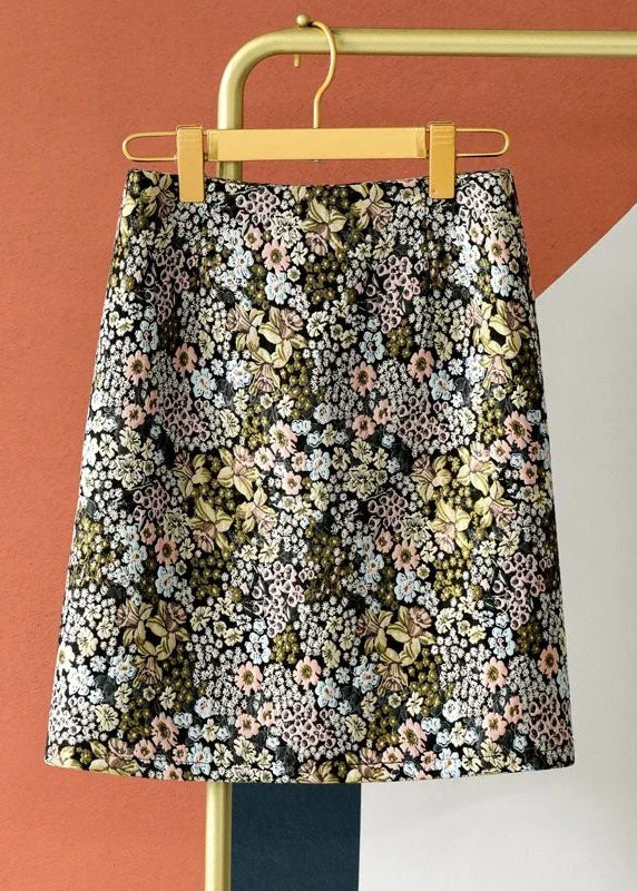 Classy Floral Embroideried Jacquard Patchwork Cotton Skirt Spring