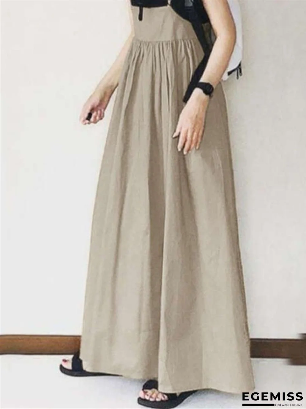 Long Skirt Spring Summer High Waist Skirt Solid Color Pleated Sling Long Skirt | EGEMISS