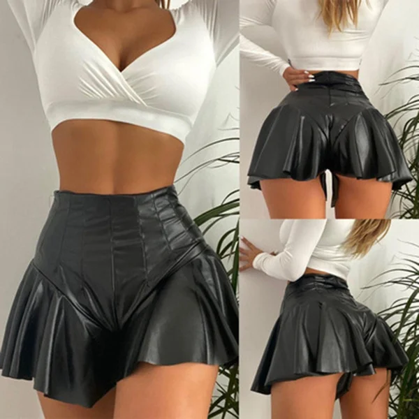 New Women's Pu Leather Shorts Skirts High Waist Solid Color Shorts Party Clubwear Summer Fashion A-Line Mini Skirts