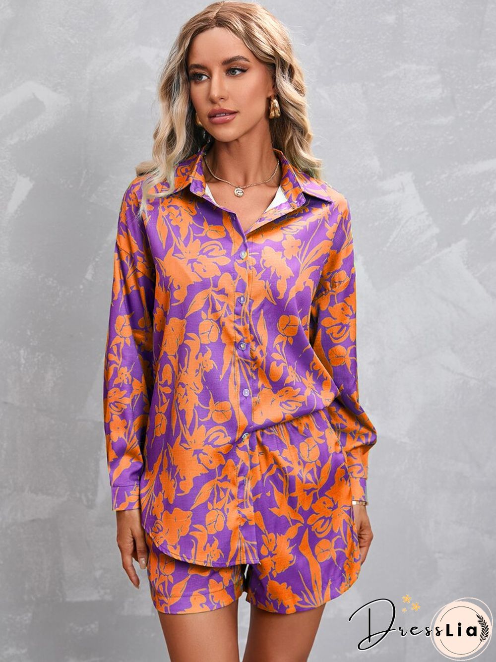 New Summer Leisure Suit Women's Long Sleeve Shirt Shorts 2-piece Fashion Temperament Street Women's Dress Two Piece Set