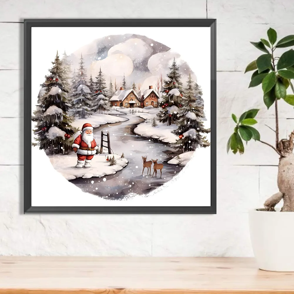 Full Round Diamond Painting 30*30cm - Santa Claus In The Snow