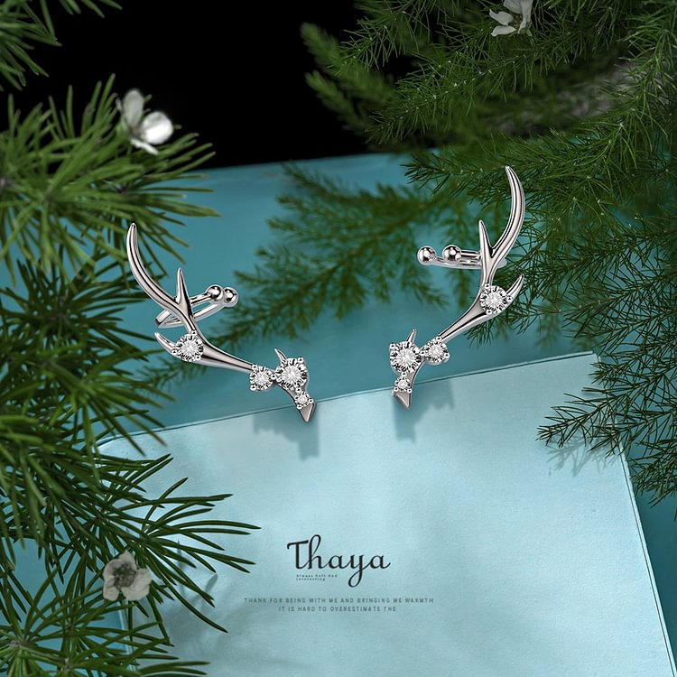 Thaya Diamond-studded Zircon Deer Crown Earrings