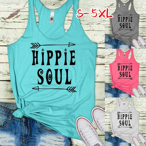 Plus Size Women Fashion Hippie Soul Print Racerback Tank Tops Casual Sleeveless Graphic Tee Shirt Summer Cotton Sport Workout Fintess Yoga Tops Plus Size