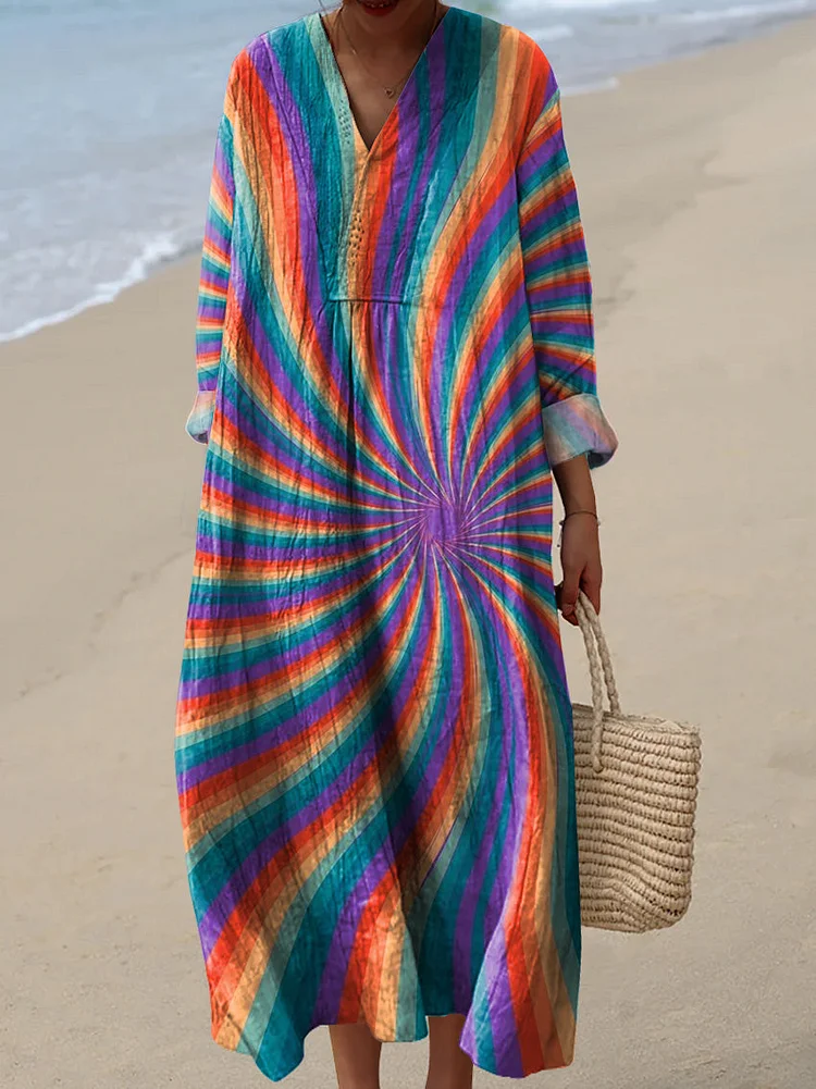 Multicolor Swirl Pattern Printed Women's Dress