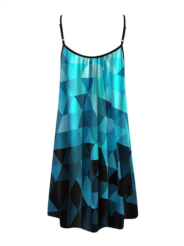 Mini Print Fashion Modern Geometric Spaghetti straps Dress Wear Womens Summer Spring