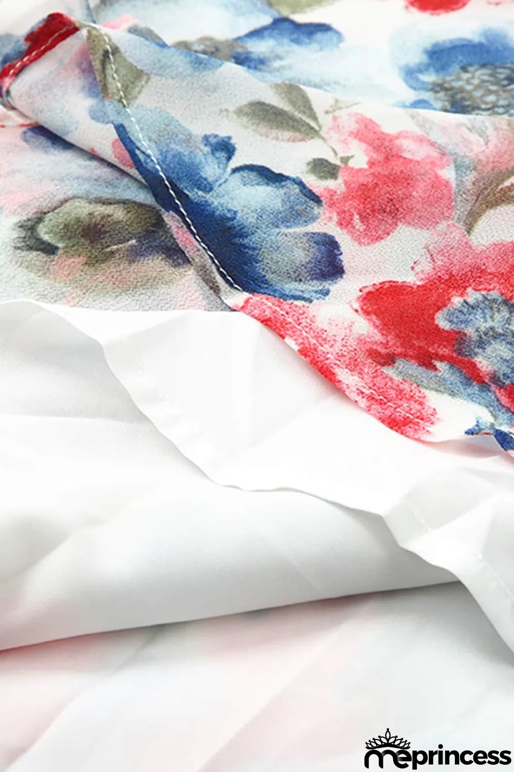 Sky Blue Vintage Floral Print Drawstring Flowy Dress