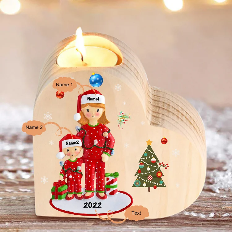 Kettenmachen Herzform Kerzenhalter Personalisierte 2 Namen & Text Mutter und Kind Weihnacht Thema  