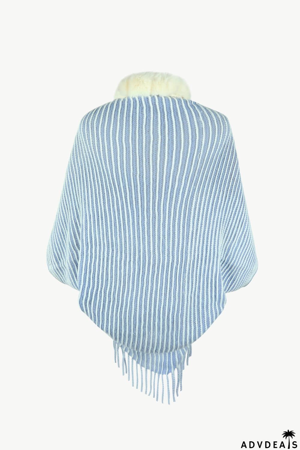 Striped Open Front Fringe Poncho