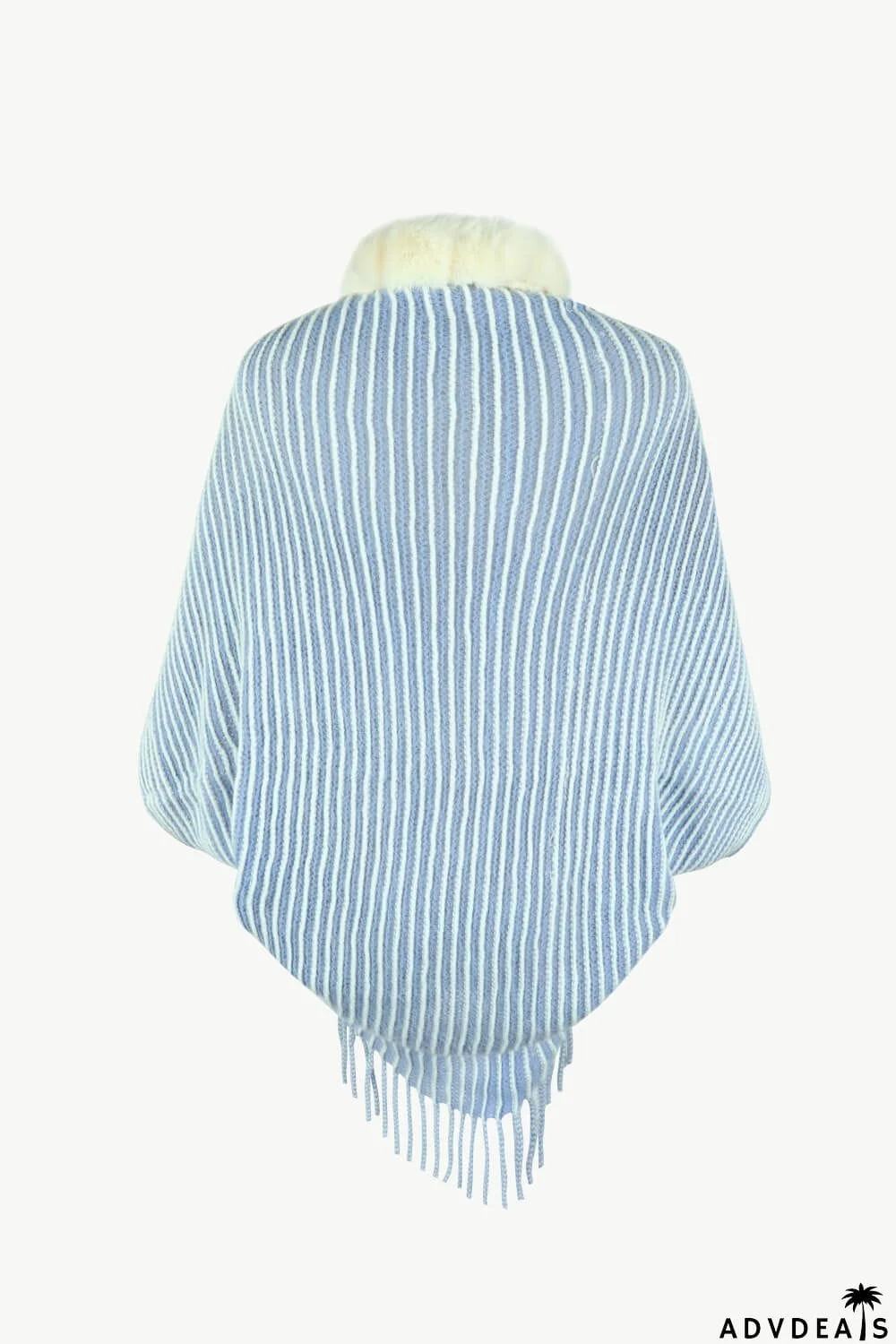 Striped Open Front Fringe Poncho