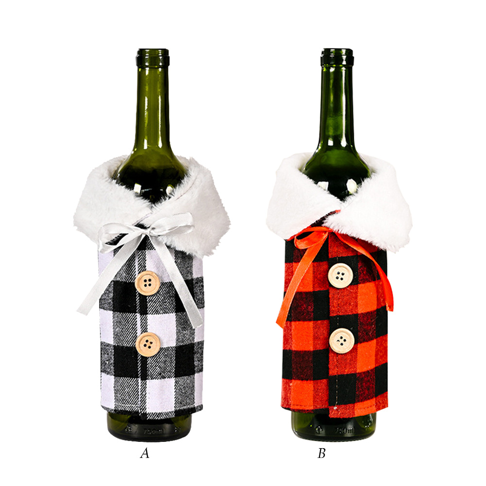 

Colored Plaid Christmas Wine Bottle Cover for Home Ornament New Year Gift, 501 Original