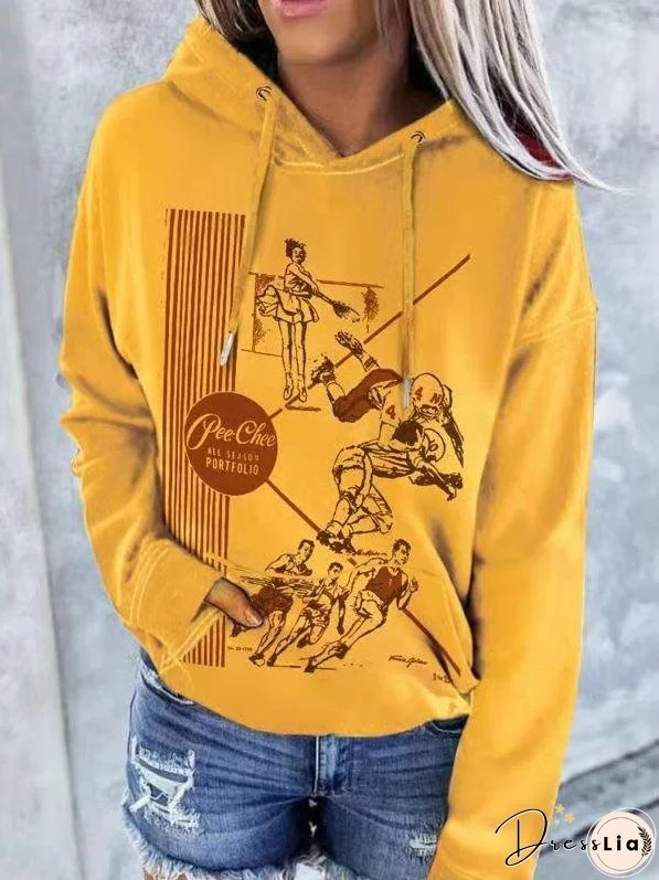 Women's Hoodies Printed Pocket Drawstring Long Sleeve Hoodie