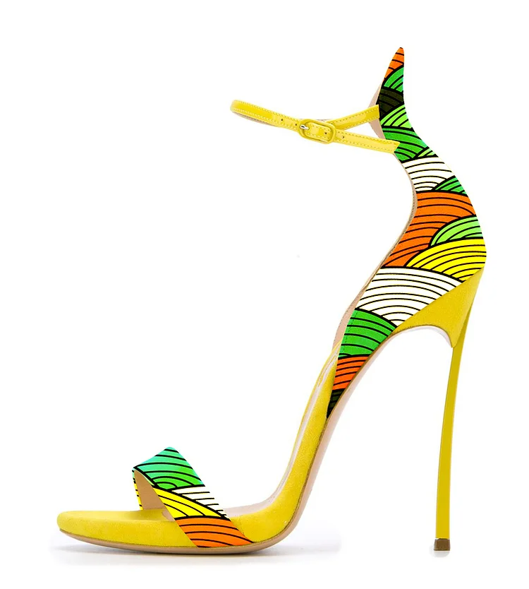 Stiletto Heel Yellow Sandals with Open Toe and Ankle Strap Vdcoo