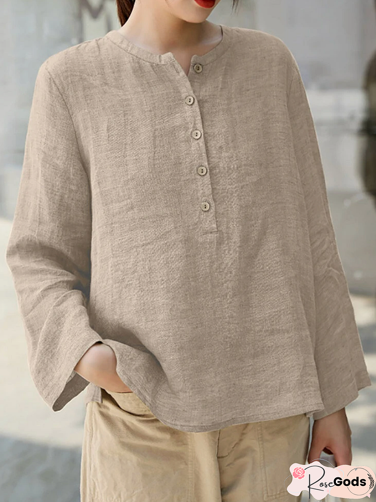 Regular Fit Cotton and Linen Casual Top