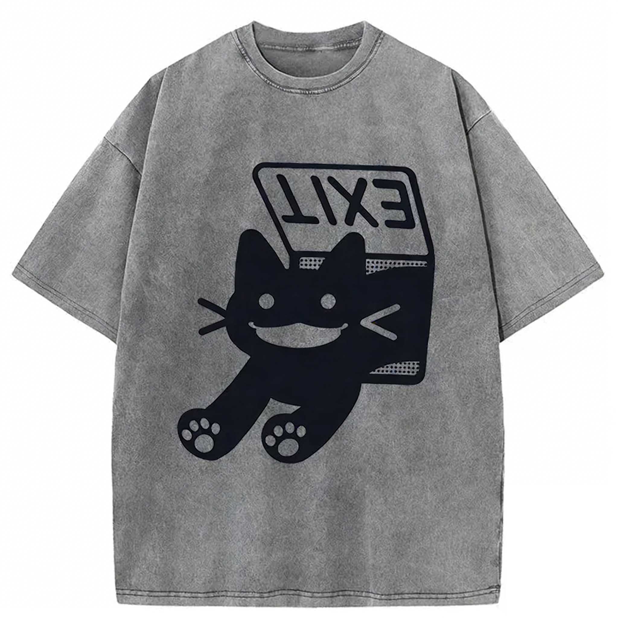 Cat Is Escaping Washed T-shirt elevenforest