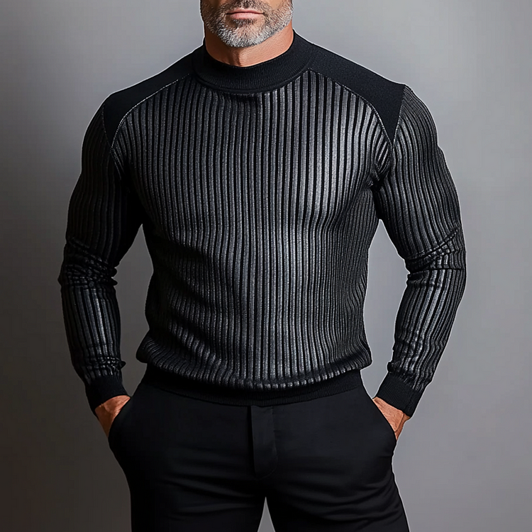 Men's Casual Mock Neck Long Sleeve Rib Sweater