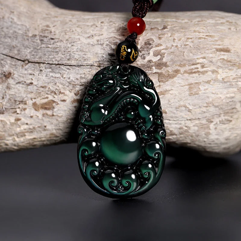 Tibetan Positive Green Obsidian PiXiu Necklace