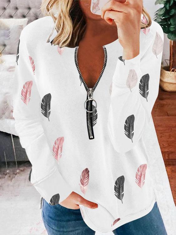 Ladies' V-neck Long Sleeve Floral Printed TOP