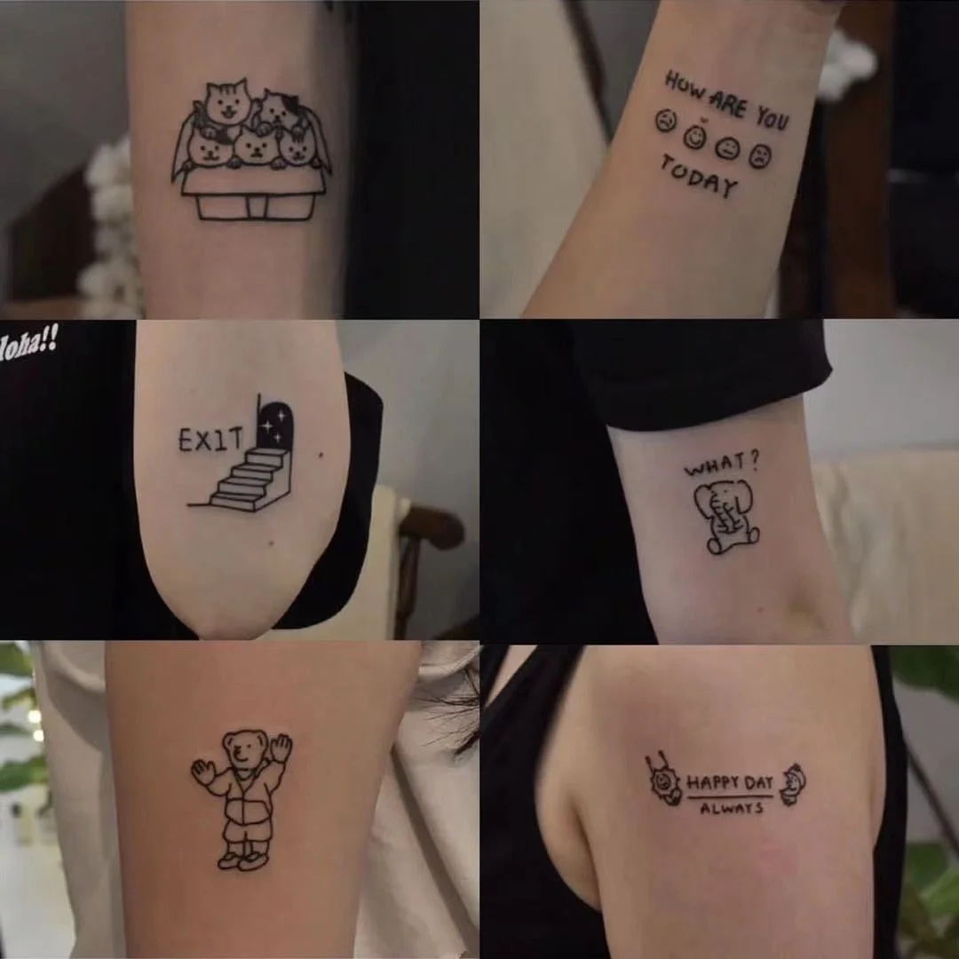 30PCS Black Cute Cartoon Temporary Tattoo Stickers For Women Men Arm Body Art Waterproof Fake Tattos Flash Decals Tatoos