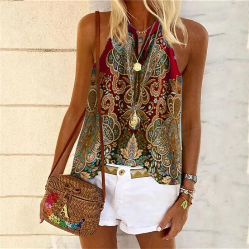 Vacation Vintage Print Sleeveless Vest