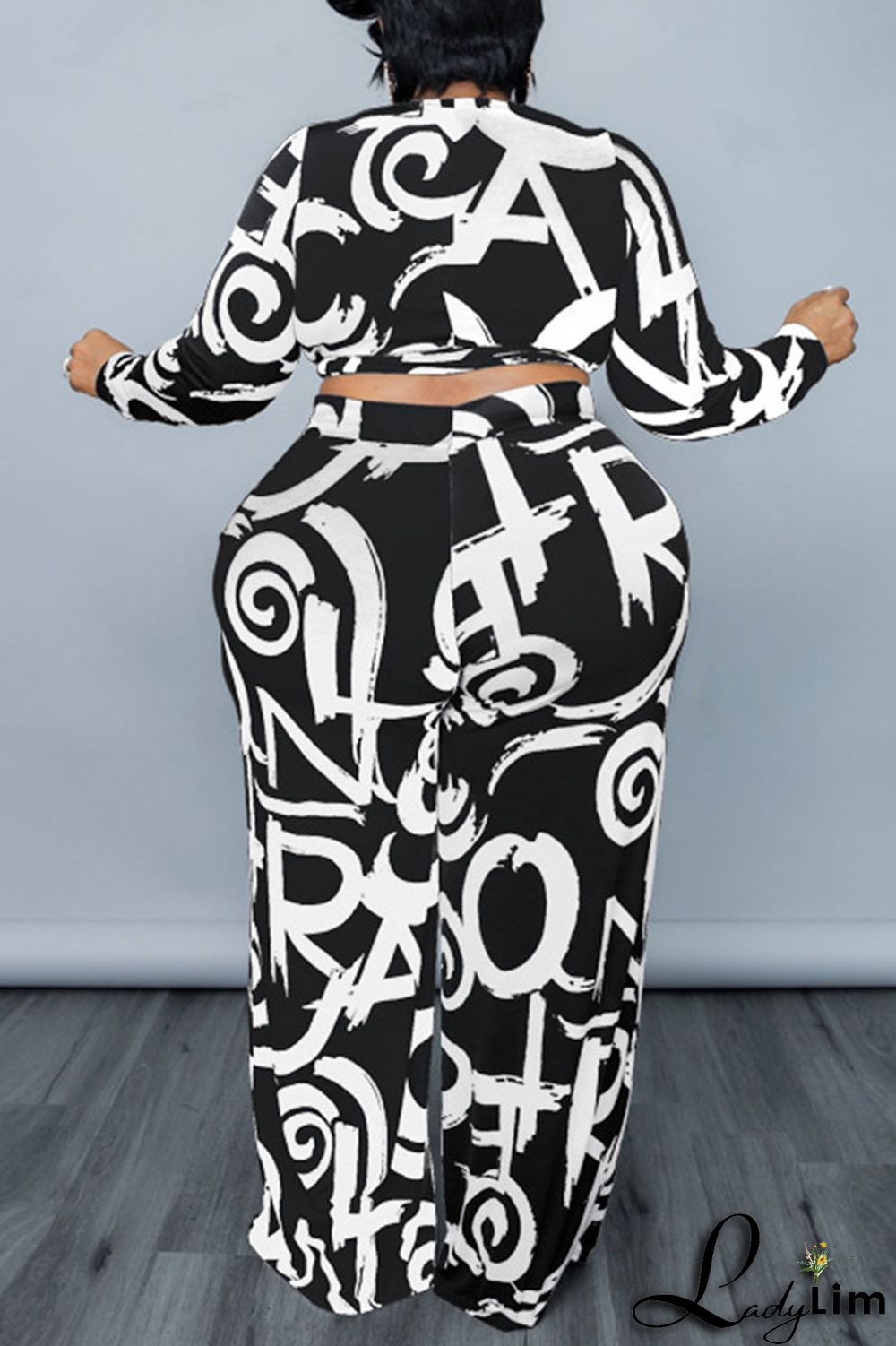 Tibetan Blue Casual Print Bandage Patchwork O Neck Plus Size Two Pieces