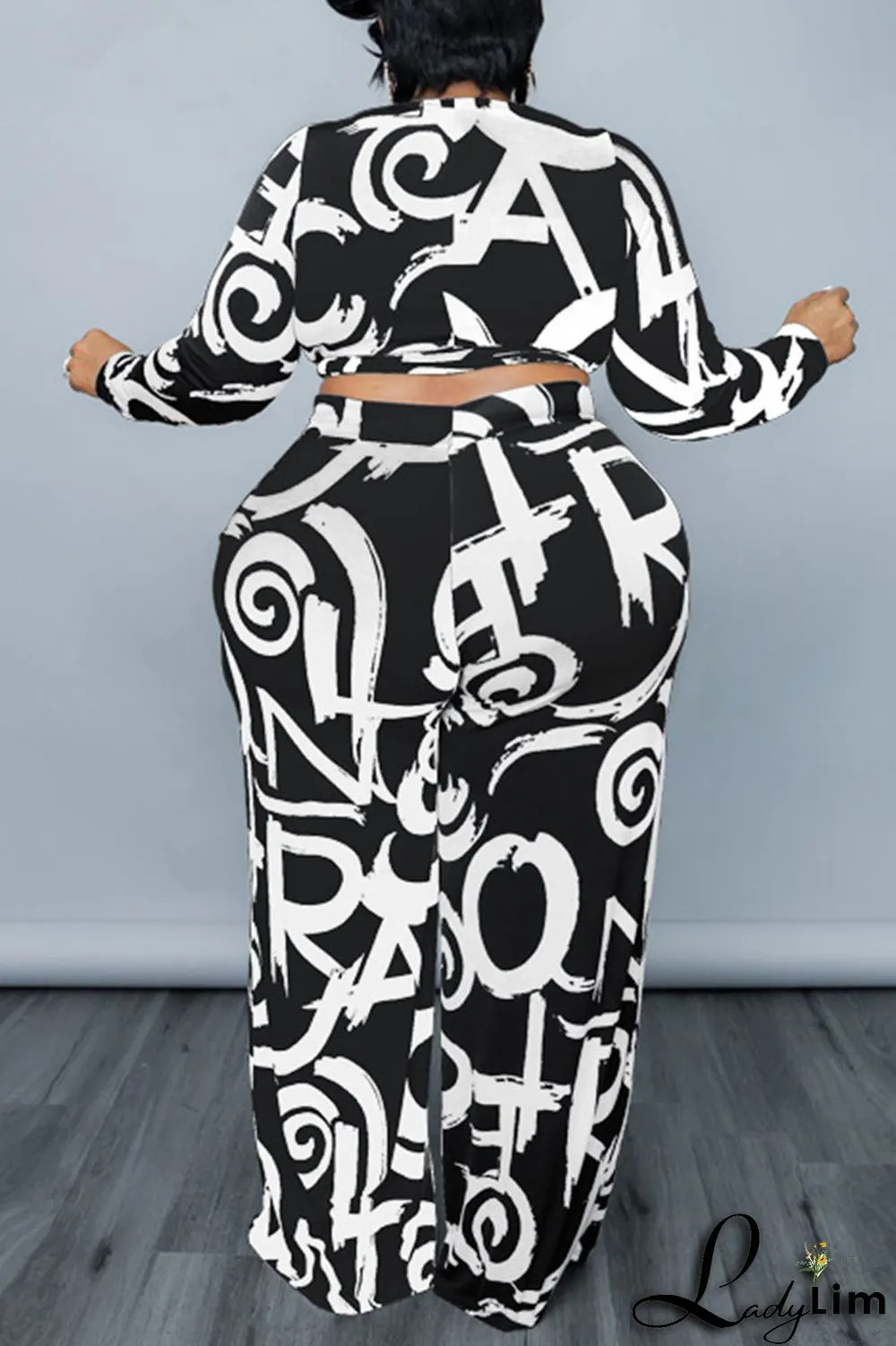 Tibetan Blue Casual Print Bandage Patchwork O Neck Plus Size Two Pieces