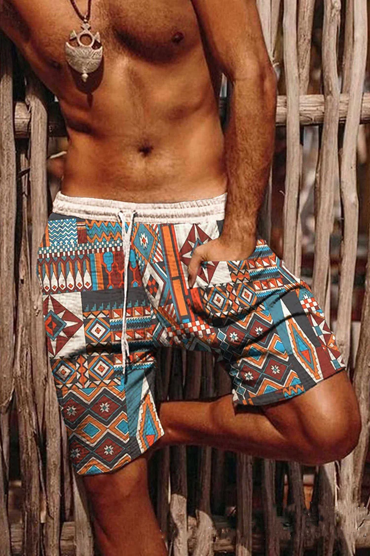 Men's Ethnic Print Casual Beach Shorts