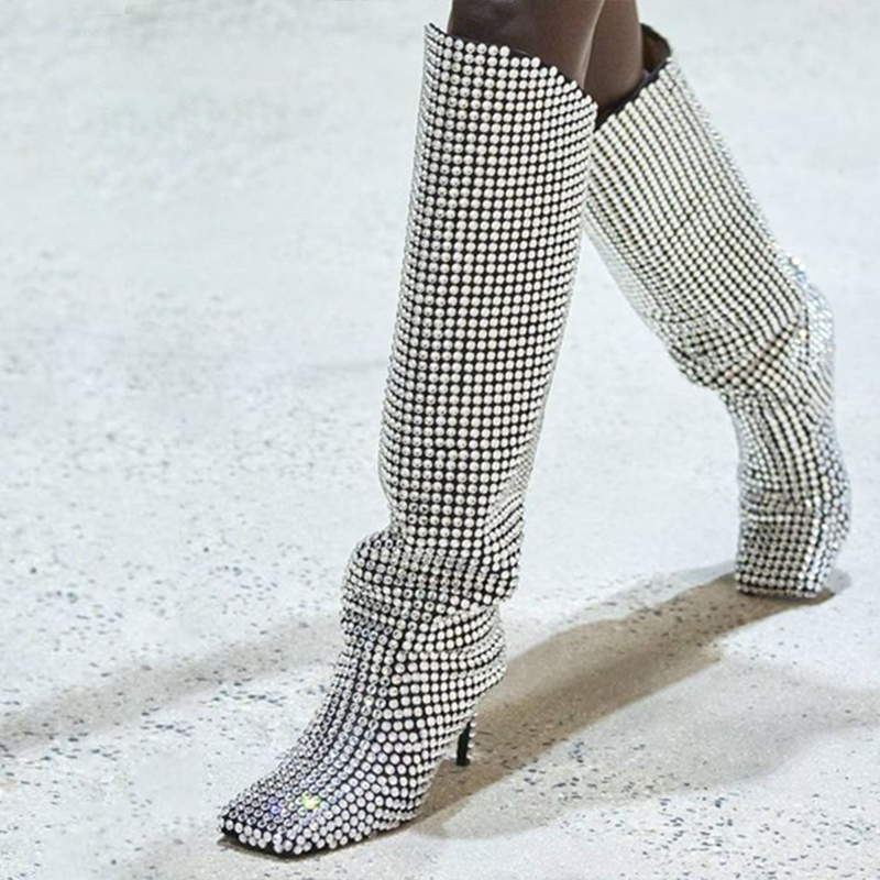 GOOSHOE Square Toe Rhinestones Sandal Office Mules