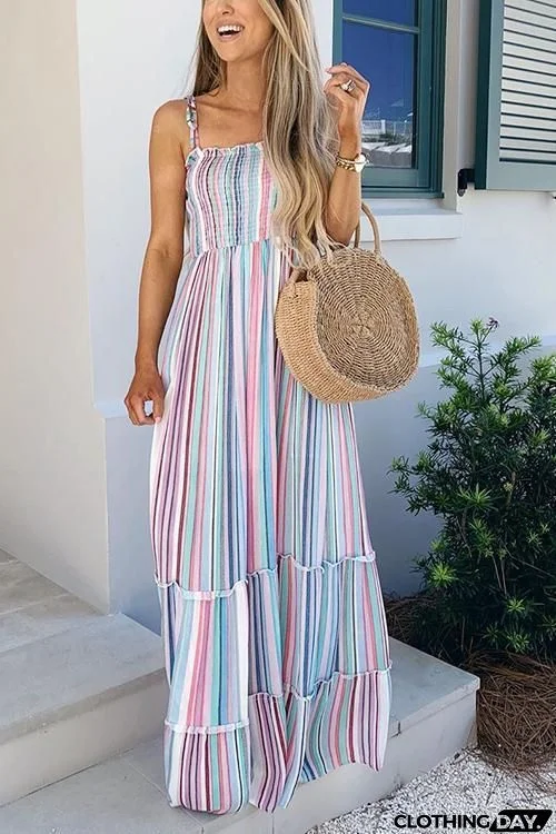 Stripe Halter Neck Maxi Dress