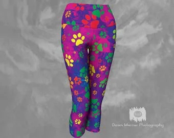 Pornhint Leggings Tights Rainbow Paw Print Yoga Capris - Dawn Mercer Designer Wear