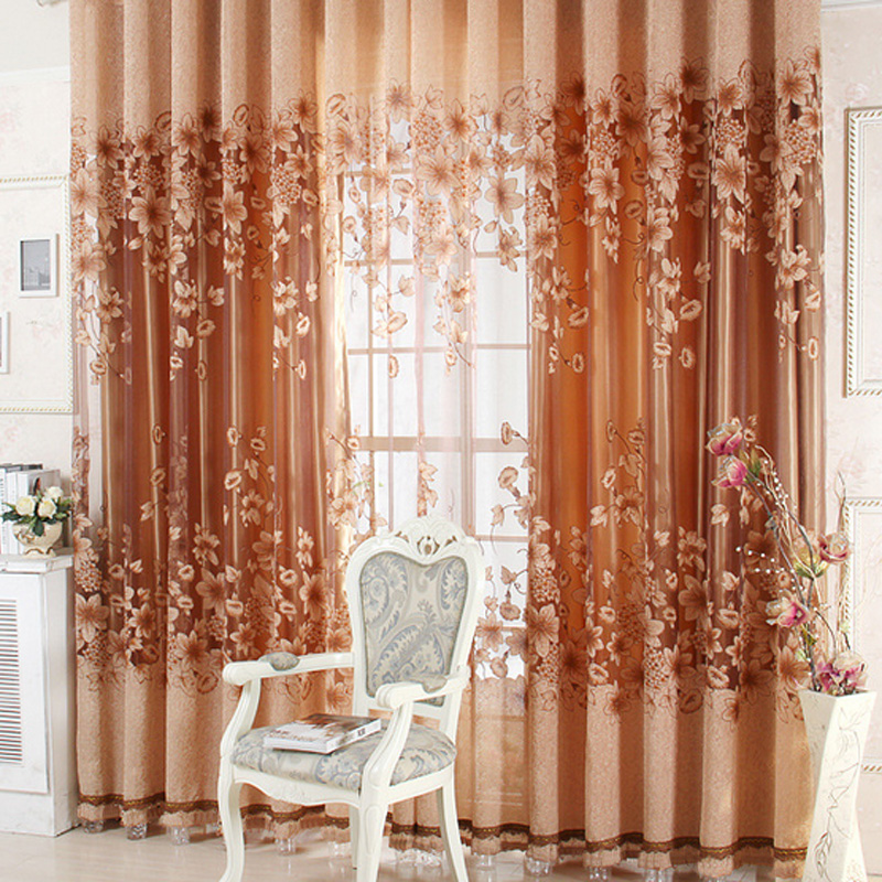 

Floral Half Shading Curtain Window Treatment For Living Room Decor, 伽啡色, 501 Original