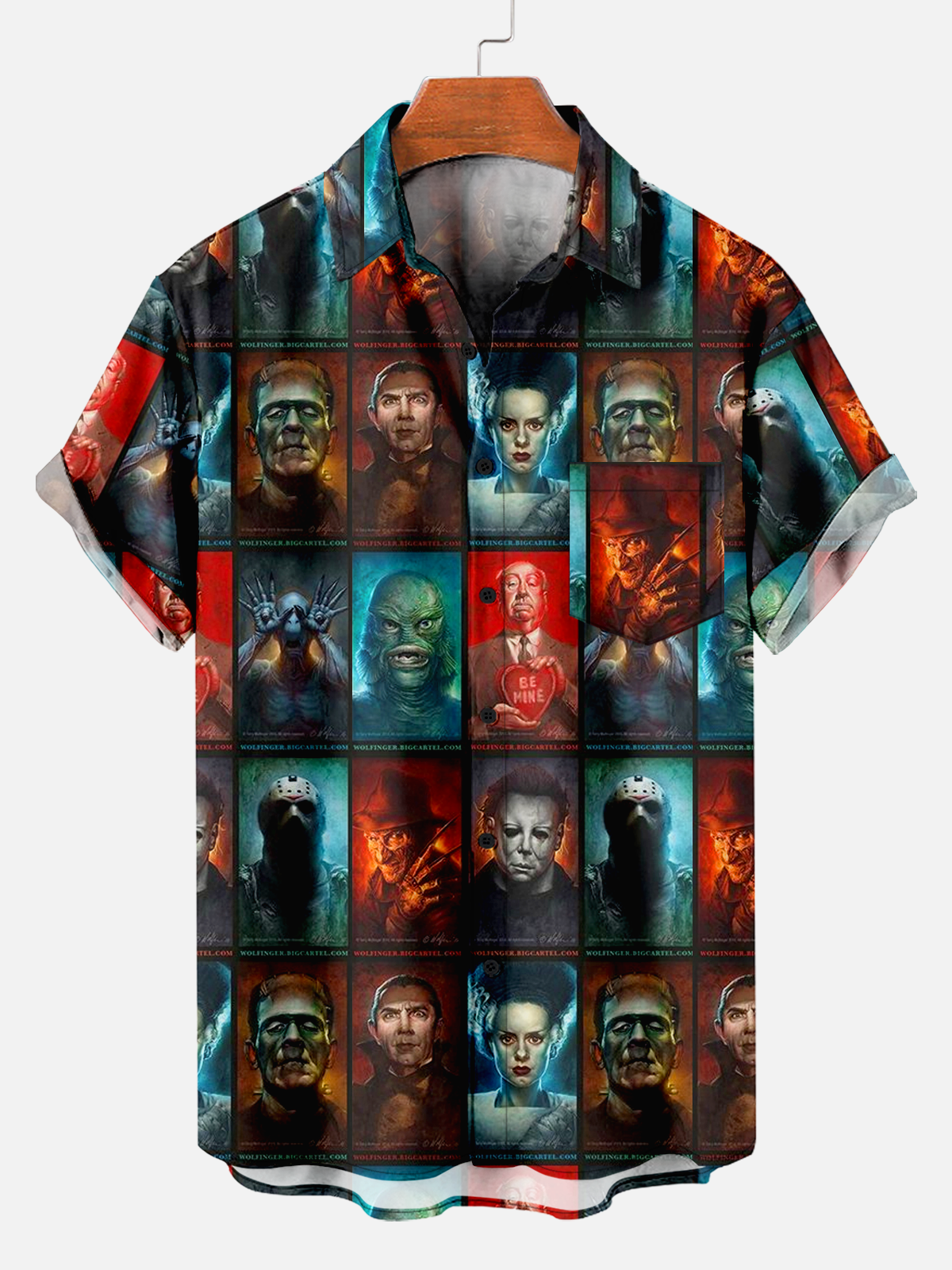 Men's Comfortable Retro Horror Movie Character Poster Print Shirt PLUSCLOTHESMAN