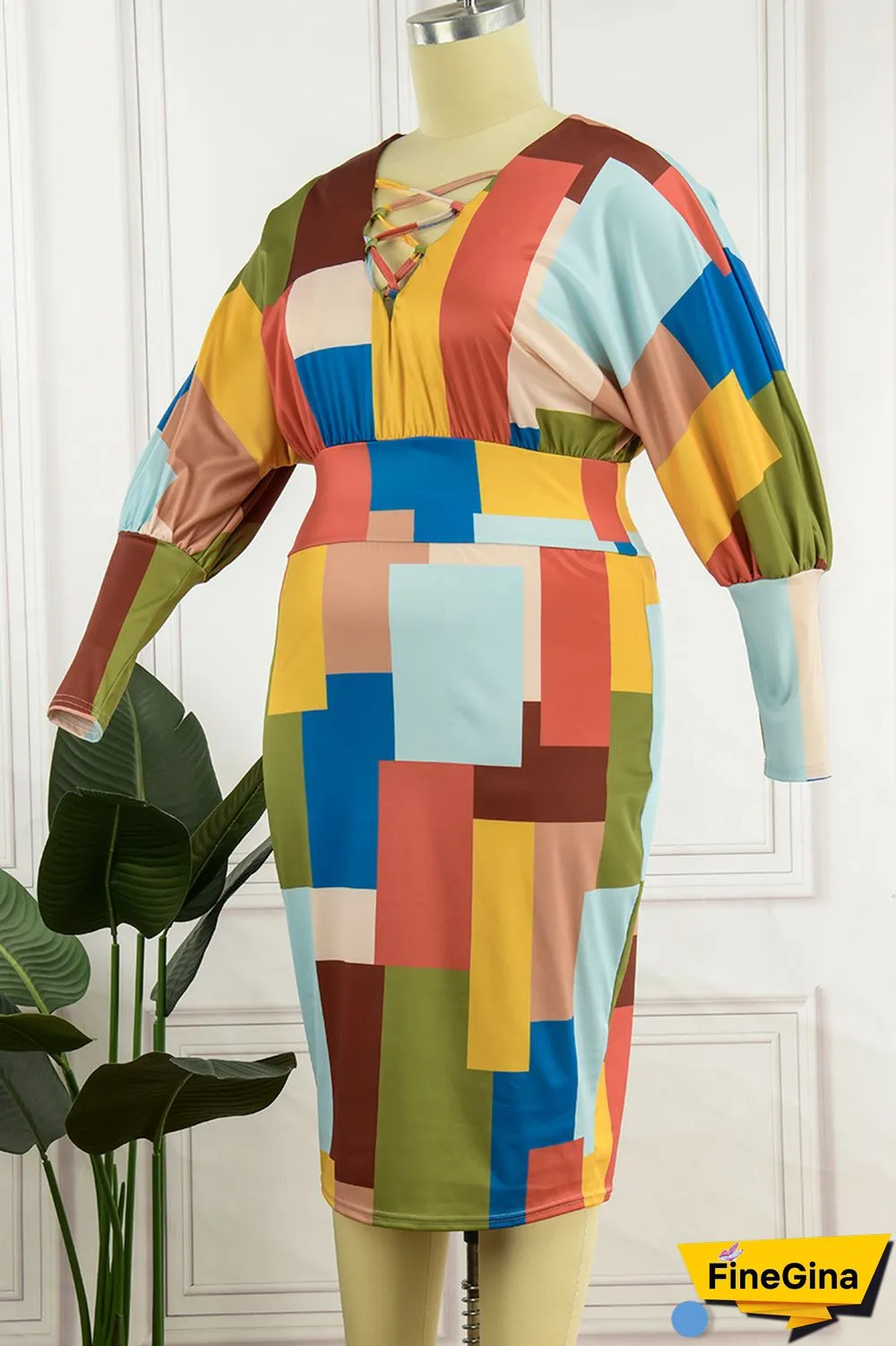 Apricot Sexy Casual Print Bandage Printing V Neck Wrapped Skirt Dresses