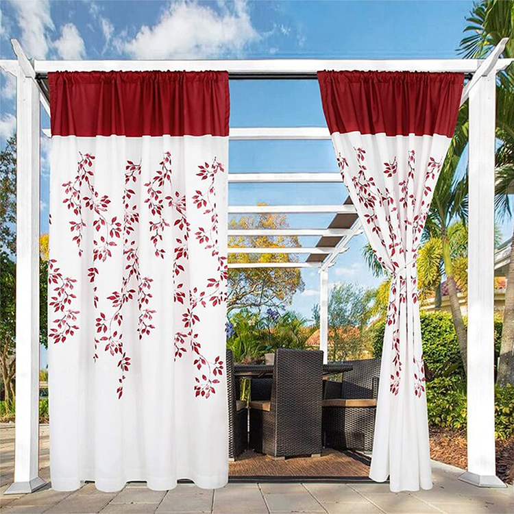Outdoor Curtains Waterproof for Patio with Leaf Printed Design 2 Panels-ChouChouHome
