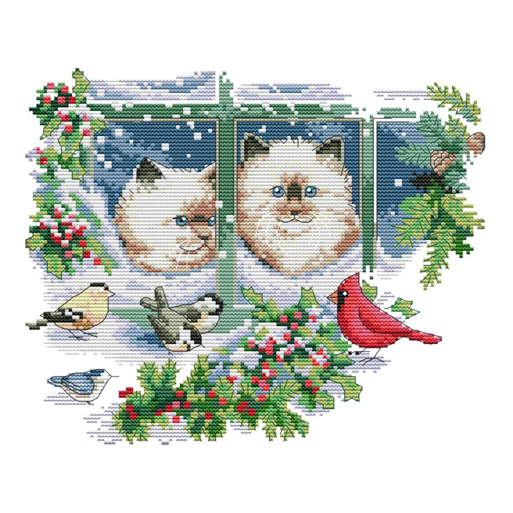 

Four Seasons Kitten - 14CT Stamped Cross Stitch - 31*27cm, 501 Original