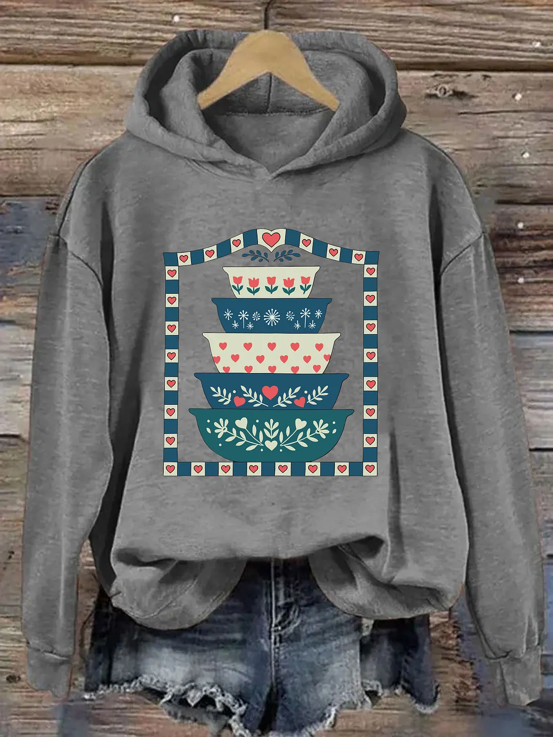 Grandma's Closet Floral Stacked Bowls Hoodie