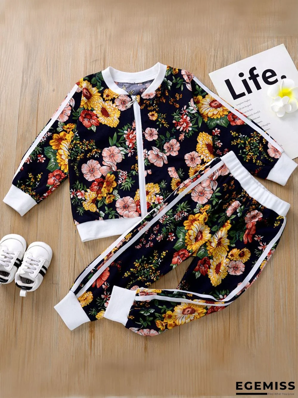 Royal blue Fashion Casual Print Patchwork Red Girl Two-piece Pants Set | EGEMISS