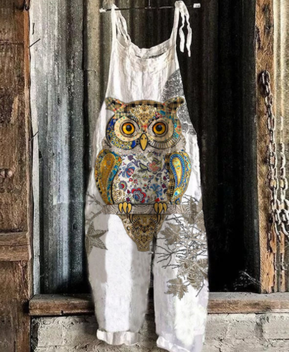Owl Print Loose Casual Jumpsuit - Chicaggo
