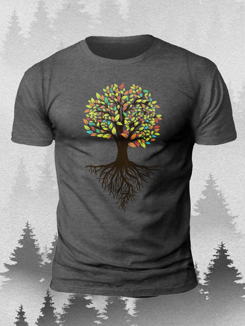 Men's Colorful Forest Tree Short-Sleeved Shirt in  mildstyles