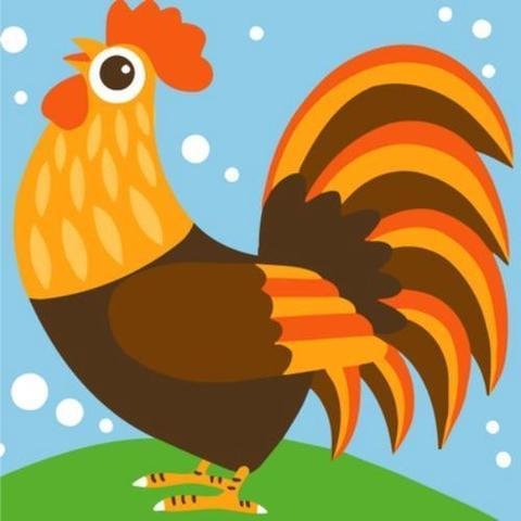 DIY Acrylic Painting, Paint by Number Kits for Kids Beginner - Cute Rooster 8" x 8"、bestdiys、sdecorshop