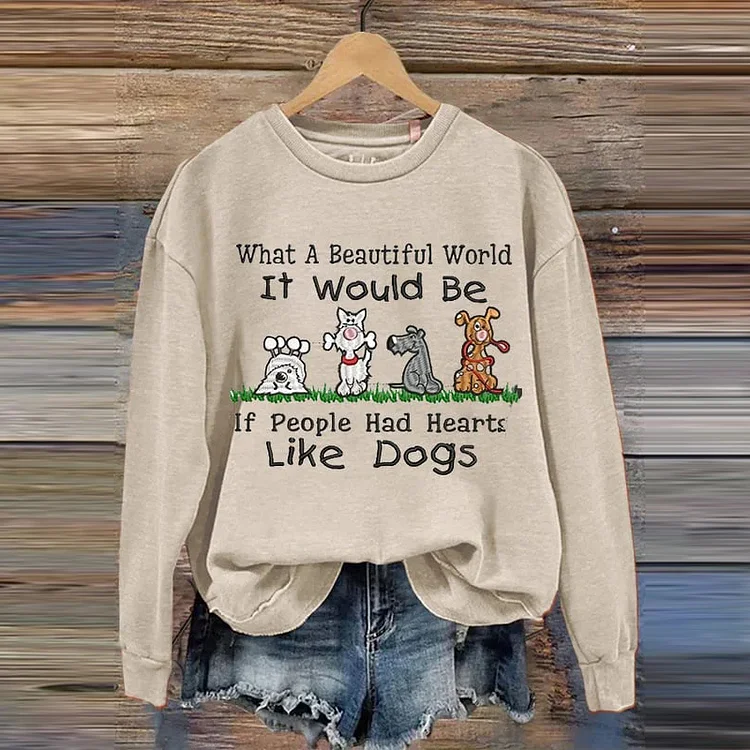 Comstylish Dog Letter Print Round Neck Long Sleeve Sweatshirt