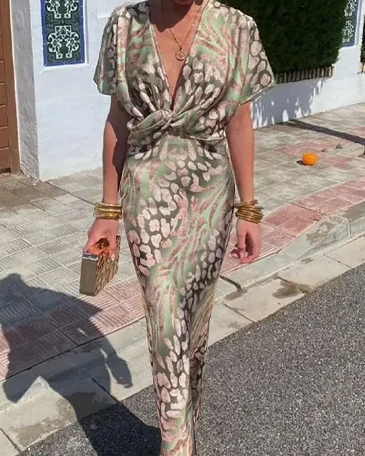 V-neck Twist Print Dress