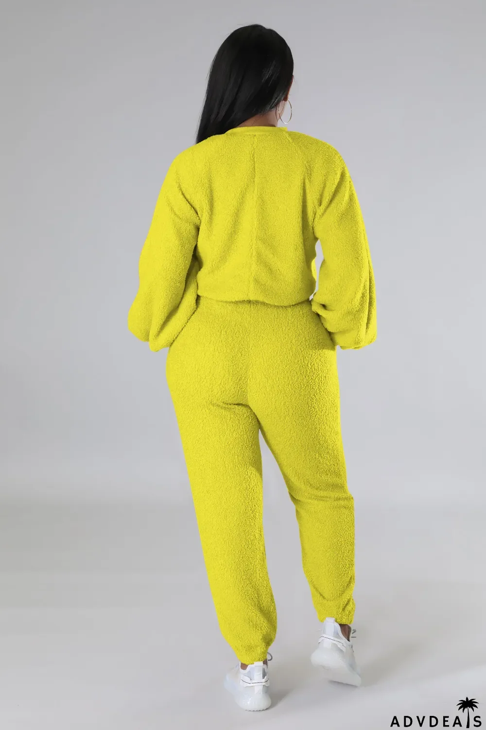 Fashion Casual Solid Color Fleece Two-piece Suit