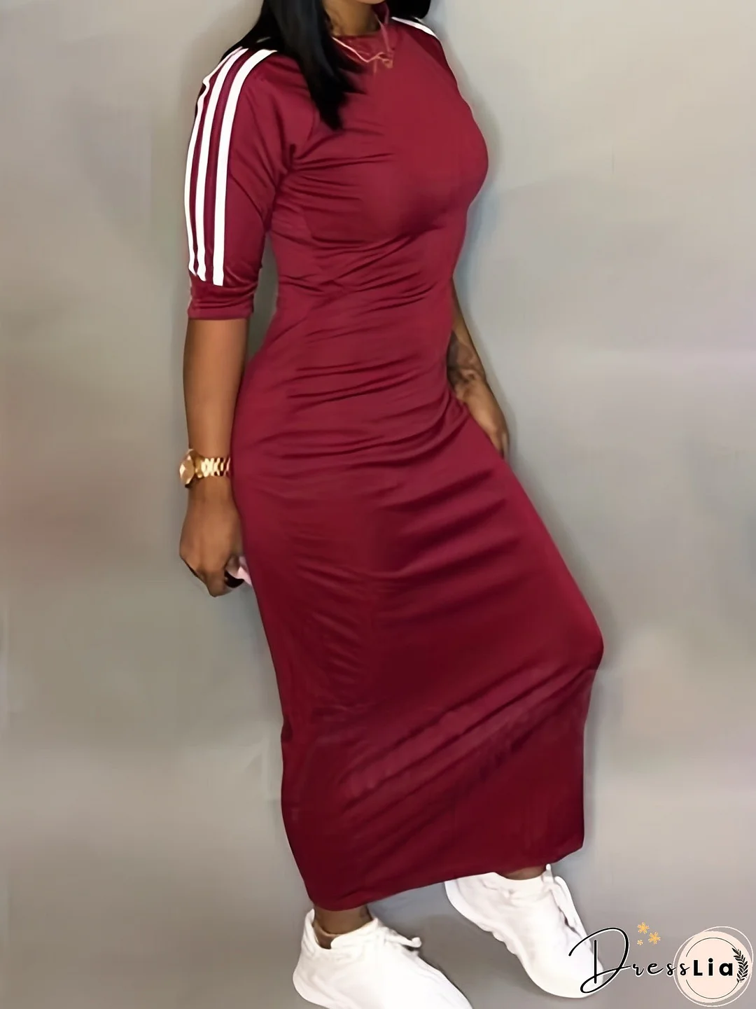 Striped Print Maxi Dress, Casual Crew Neck Dress For Spring & Summer, Women's Clothing