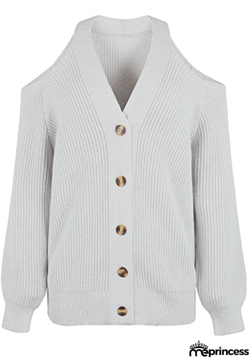 Casual Buckle Solid Color V Neck Sweaters(4 Colors)