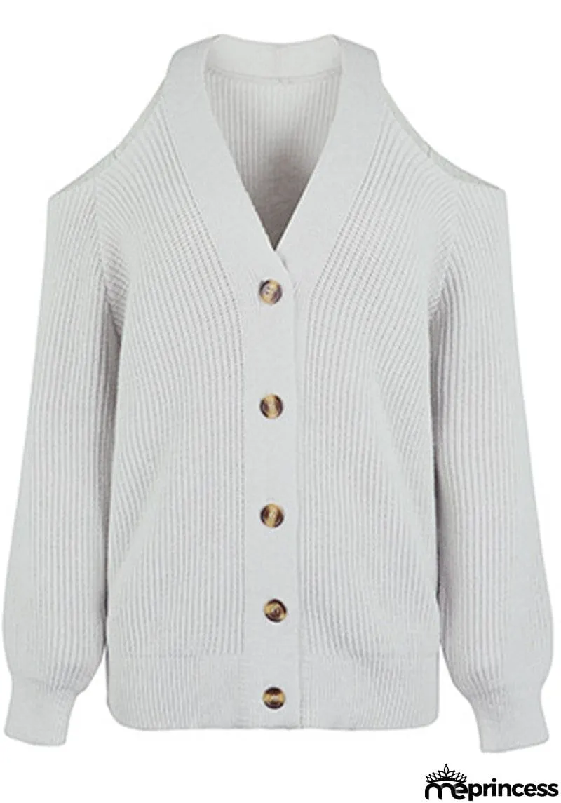 Casual Buckle Solid Color V Neck Sweaters(4 Colors)
