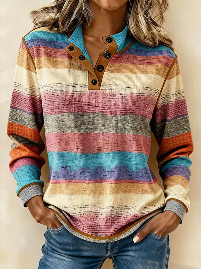 Women'S Casual Color Block Printed Pullover Sweatshirt 