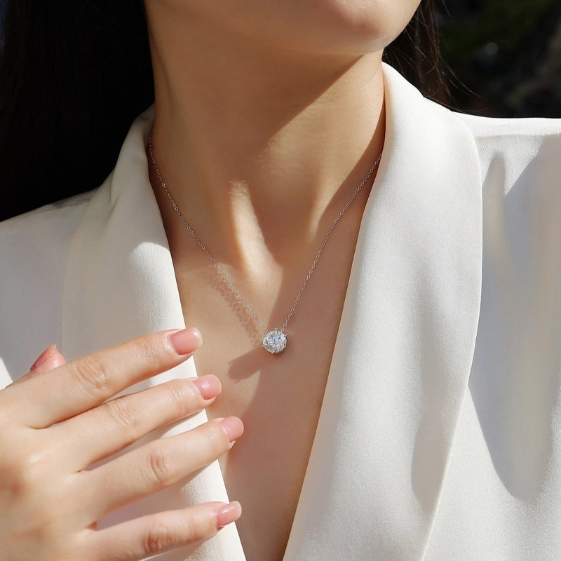 925 Sterling Silver Moissanite Inlay Geometric Solid Color Pendant Necklace